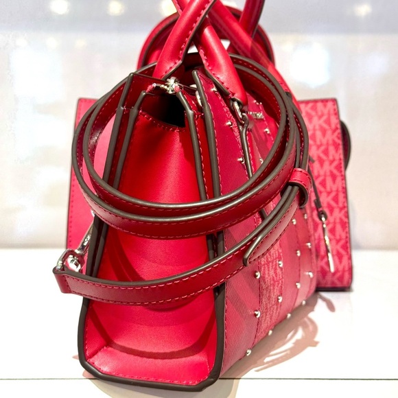 Michael Kors Sheila Small Studded Signature Logo Satchel Dark Raspberry Multi - Picture 5 of 10
